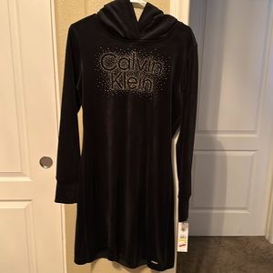 Calvin Klein Black Velvet hooded dress NEW